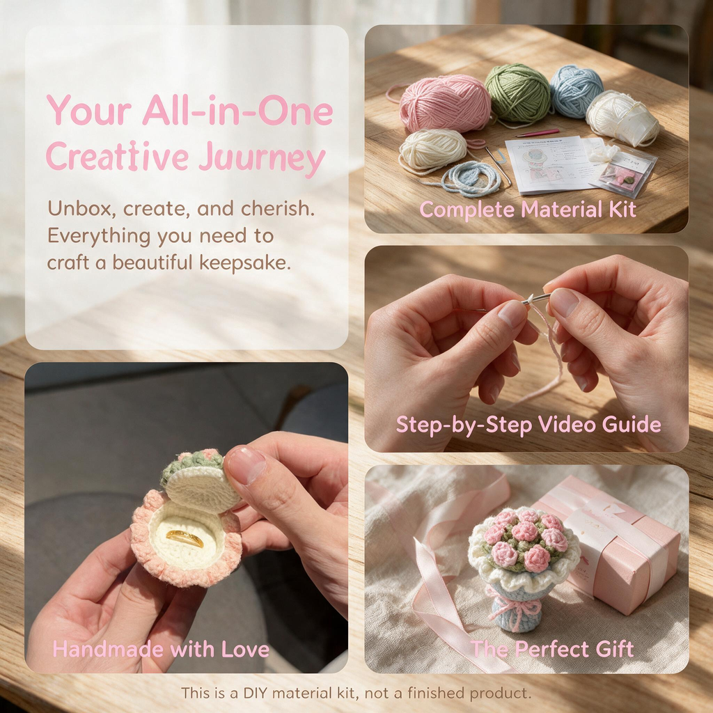 Mini Bouquet Ring Box Crochet Kit | Handmade DIY Material Kit for Proposal & Gifts