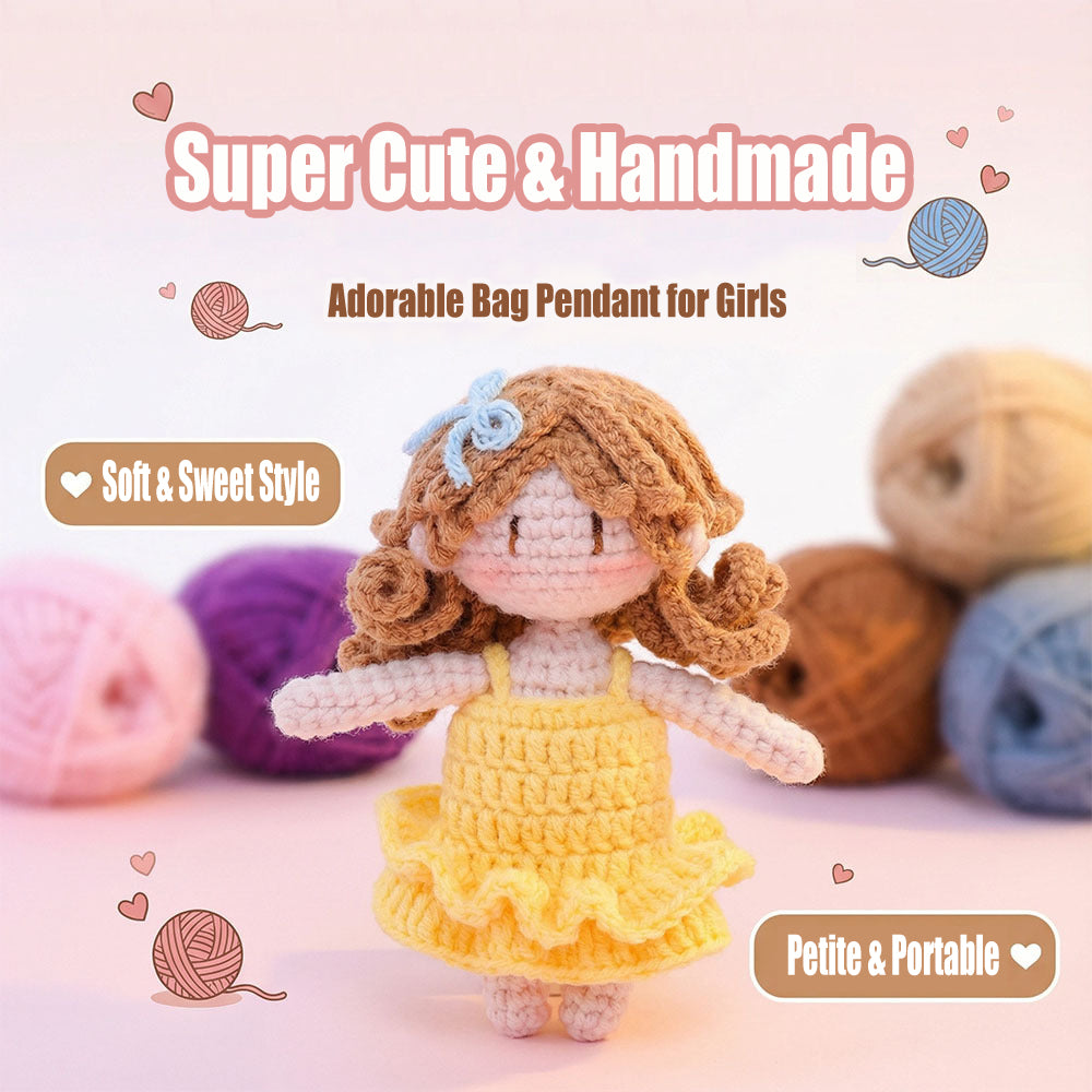 Handmade Crochet Doll Bag Pendant | Custom Yarn Knitted Doll – 15cm Kawaii Gift & Accessory