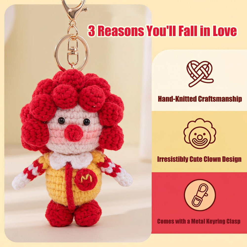 Handmade Crochet Clown Doll Keychain | Cute Cartoon Yarn Figure Bag Charm – 10cm Kawaii Gift