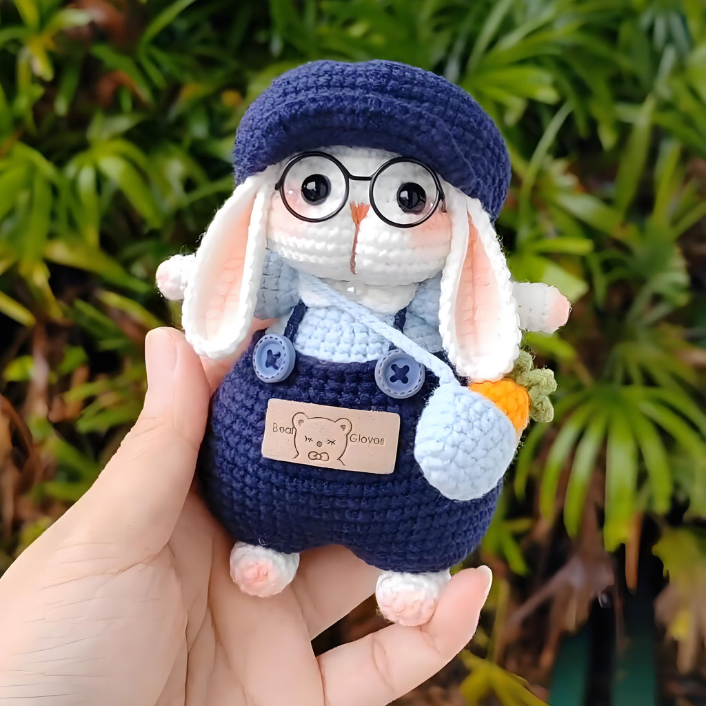 Cartoon Sugar Bunny Crochet Kit | Long-Ear Amigurumi Doll & Keychain