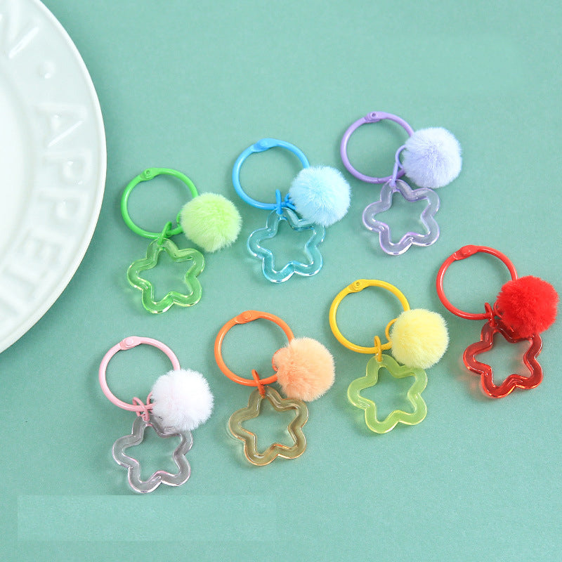 Star Keychain Ring with Pom-Pom | Colorful Pentagram Charm Pendant for DIY Bags & Keys | Joyclub