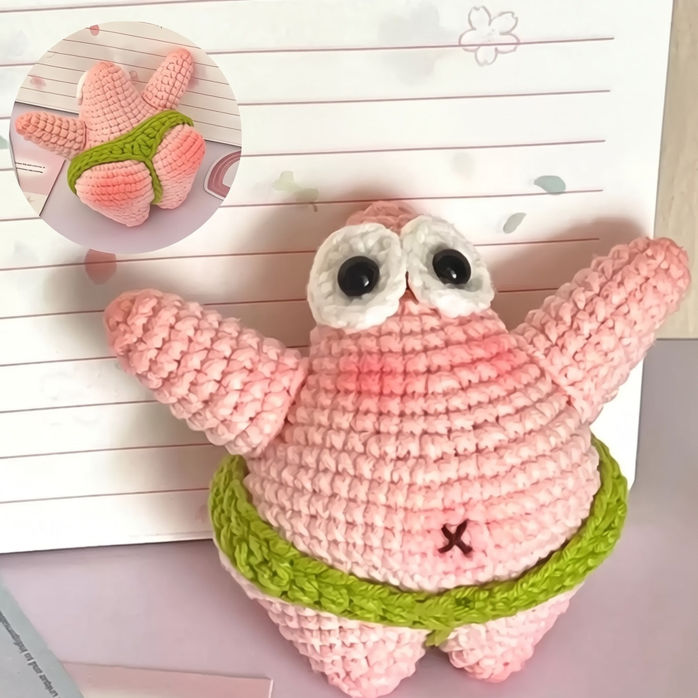 Patrick Star Crochet Plush Doll | Handmade Amigurumi Pendant & DIY Kit – 2 Styles