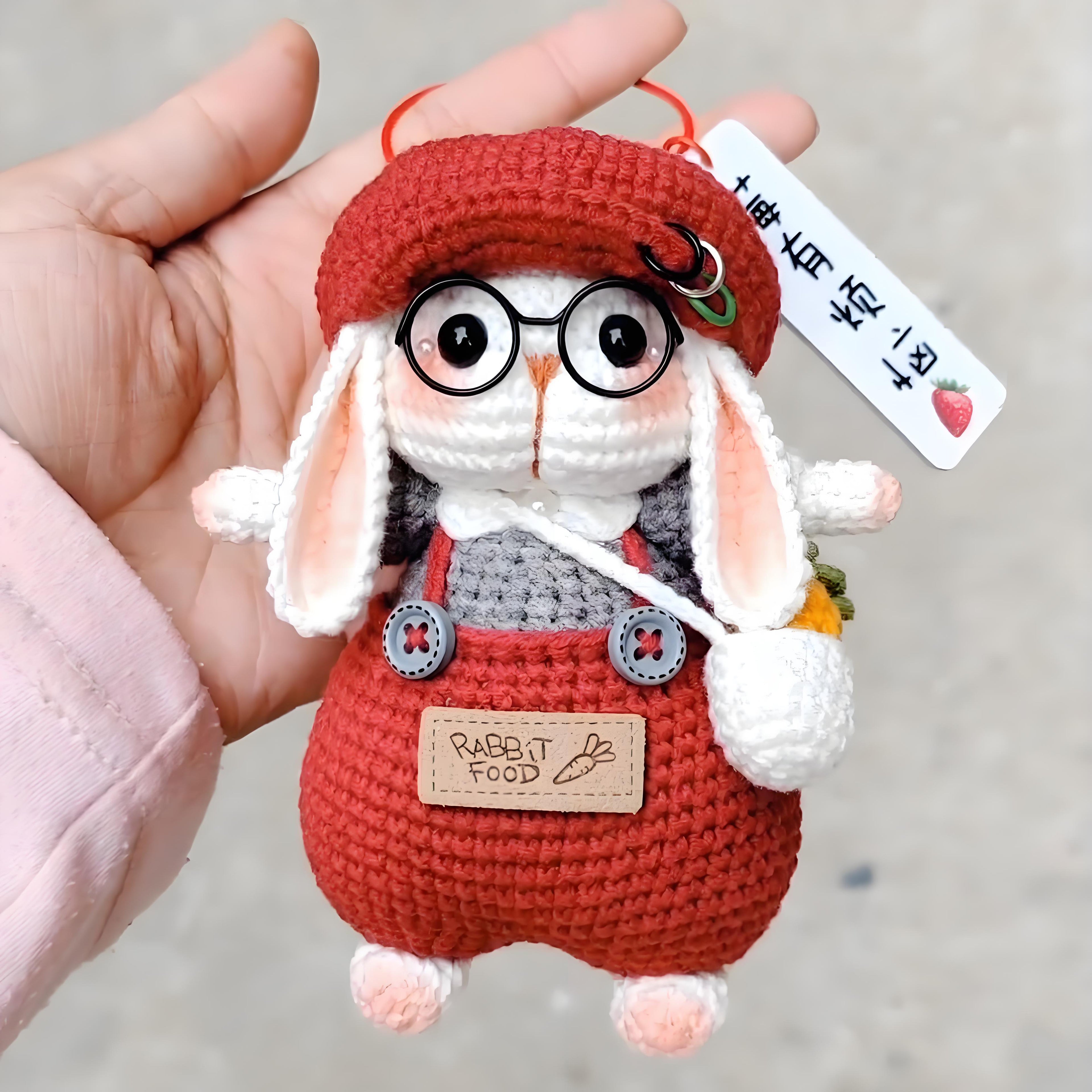 Cartoon Sugar Bunny Crochet Kit | Long-Ear Amigurumi Doll & Keychain