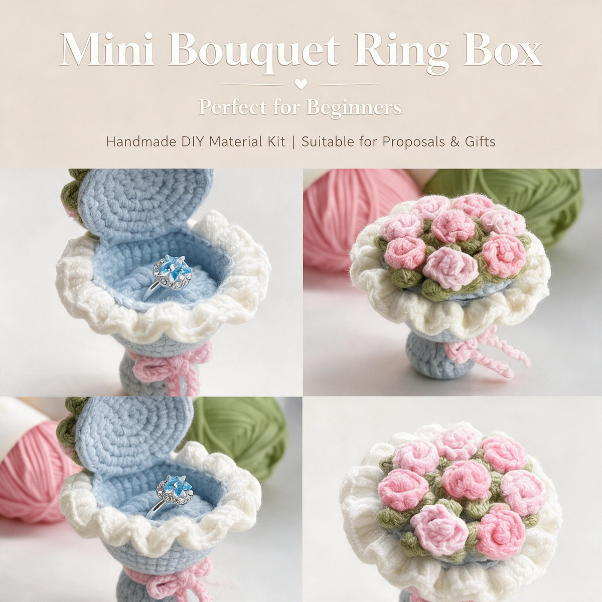 Mini Bouquet Ring Box Crochet Kit | Handmade DIY Material Kit for Proposal & Gifts